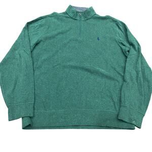 Polo Ralph Lauren 1/4 Zip Essential Green Blue Pony Pullover Sweater Size Large